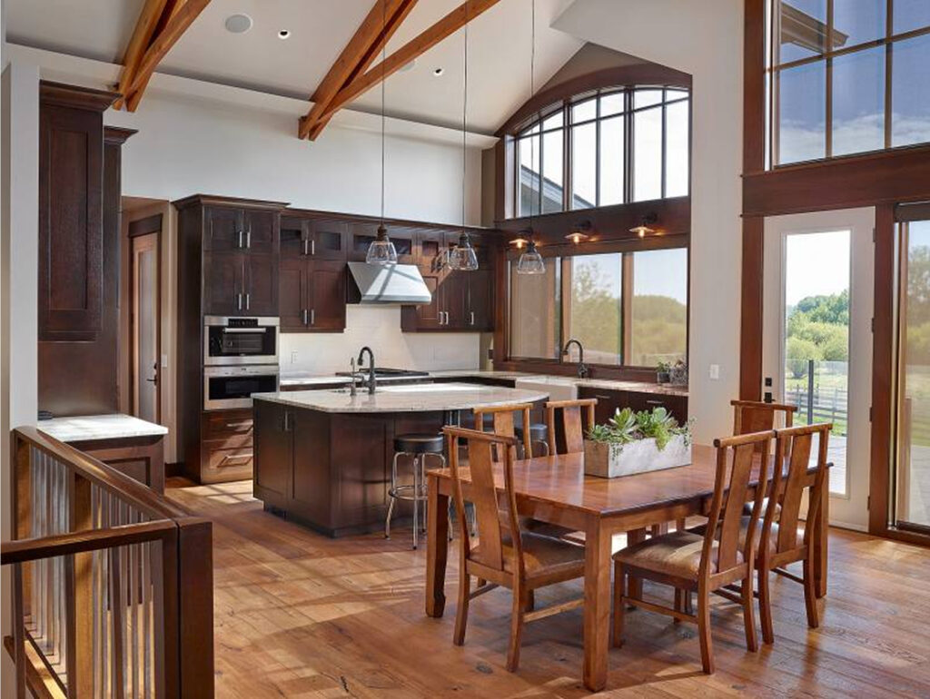 Traditional dark wood a frame kitchen