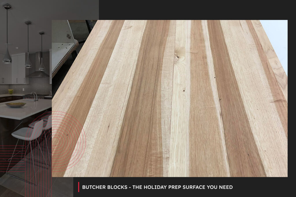 A close up photo of a hardwood butcher block. Florkowskys' is proud to offer whatever you need to make this holiday season special.